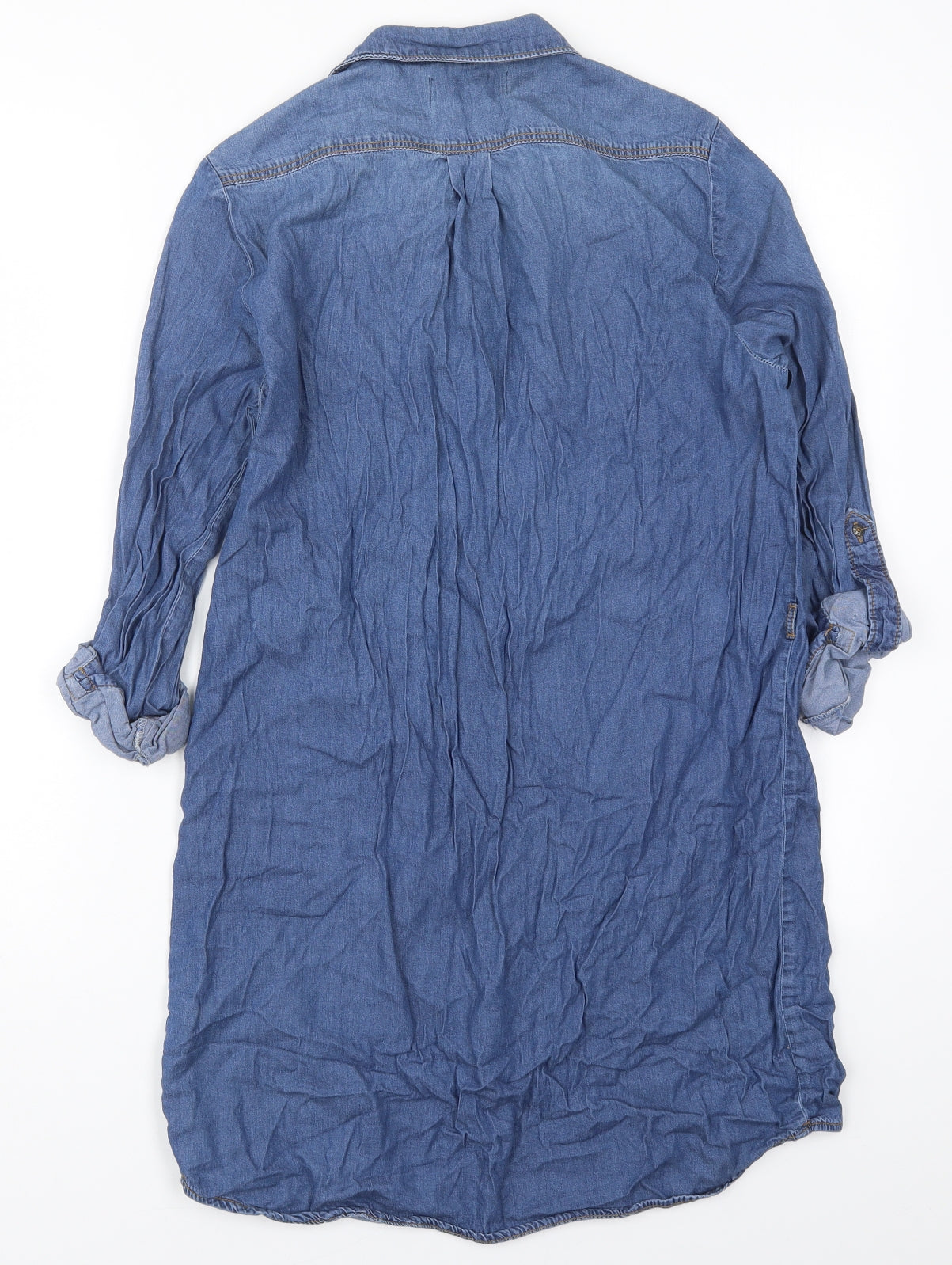 New Look Womens Blue  Cotton Shirt Dress  Size 10  Collared Pullover