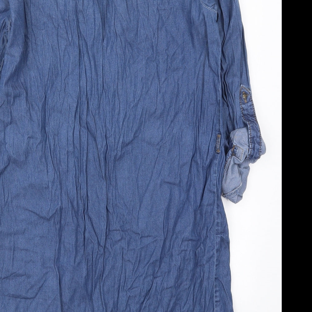 New Look Womens Blue  Cotton Shirt Dress  Size 10  Collared Pullover