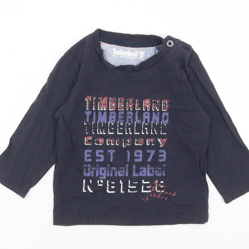 Timberland Boys Blue  Cotton Basic T-Shirt Size 12 Months Crew Neck Button