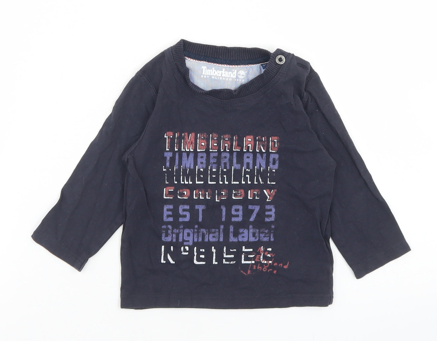 Timberland Boys Blue  Cotton Basic T-Shirt Size 12 Months Crew Neck Button