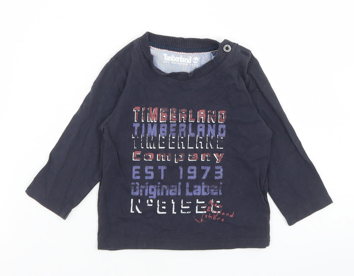 Timberland Boys Blue  Cotton Basic T-Shirt Size 12 Months Crew Neck Button