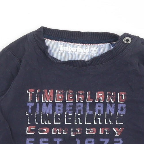 Timberland Boys Blue  Cotton Basic T-Shirt Size 12 Months Crew Neck Button