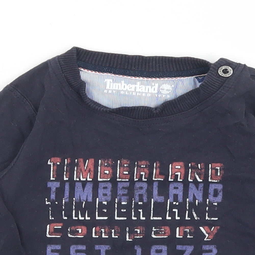 Timberland Boys Blue  Cotton Basic T-Shirt Size 12 Months Crew Neck Button