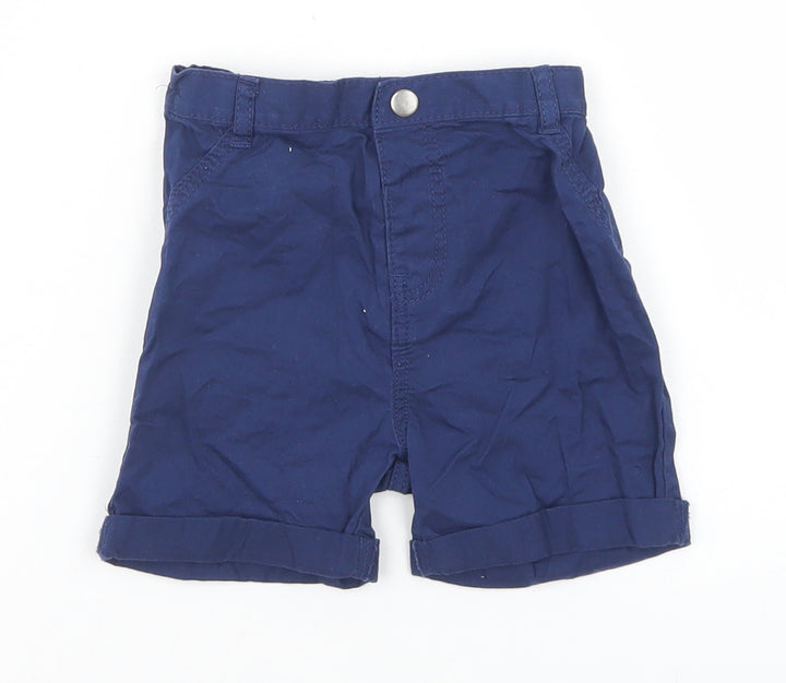 Marks and Spencer Boys Blue  Cotton Cropped Trousers Size 12-18 Months  Snap