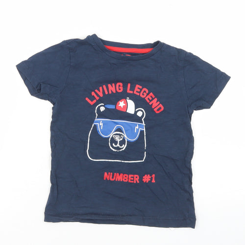 Mothercare Boys Blue  Cotton Basic T-Shirt Size 3-4 Years Crew Neck  - Living Legend
