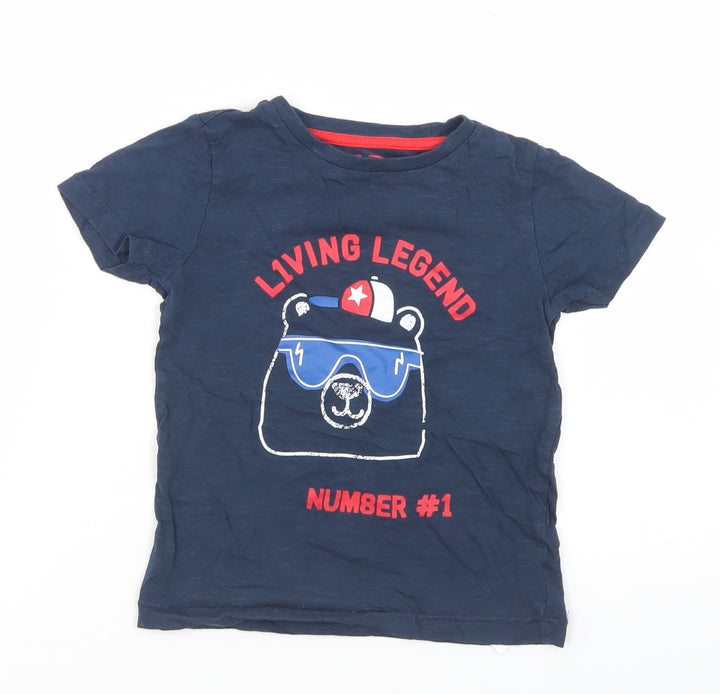 Mothercare Boys Blue  Cotton Basic T-Shirt Size 3-4 Years Crew Neck  - Living Legend