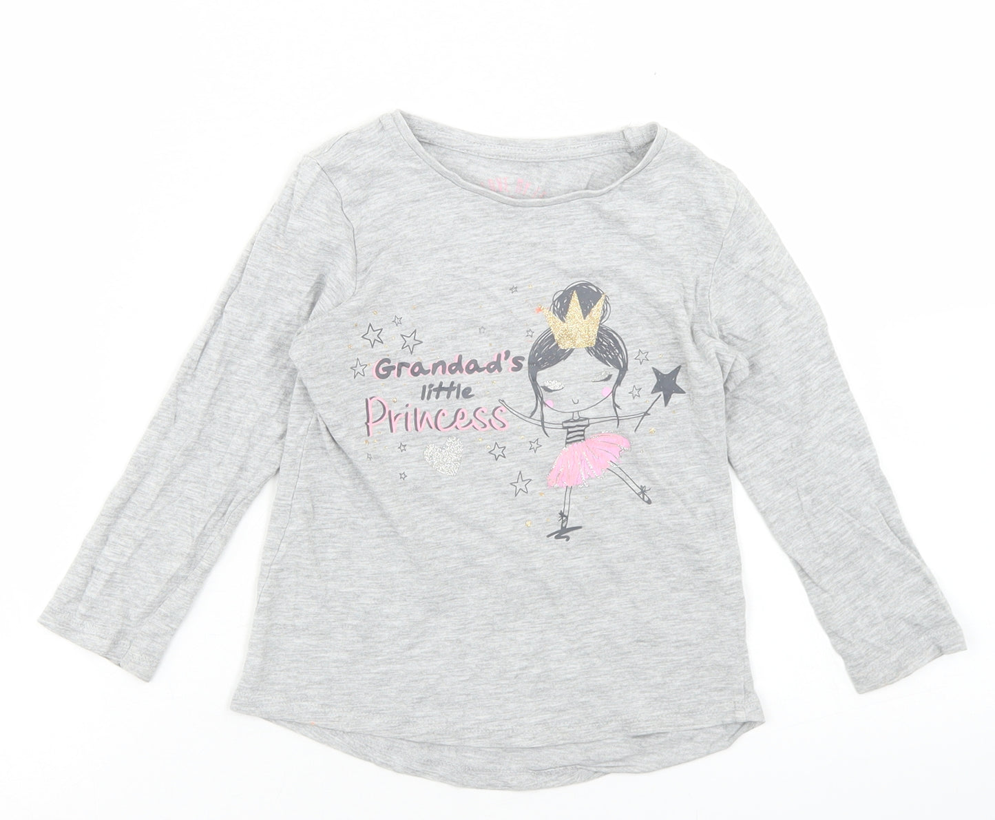 Matalan Girls Grey  Cotton Basic T-Shirt Size 3-4 Years Crew Neck  - Grandad's little princess