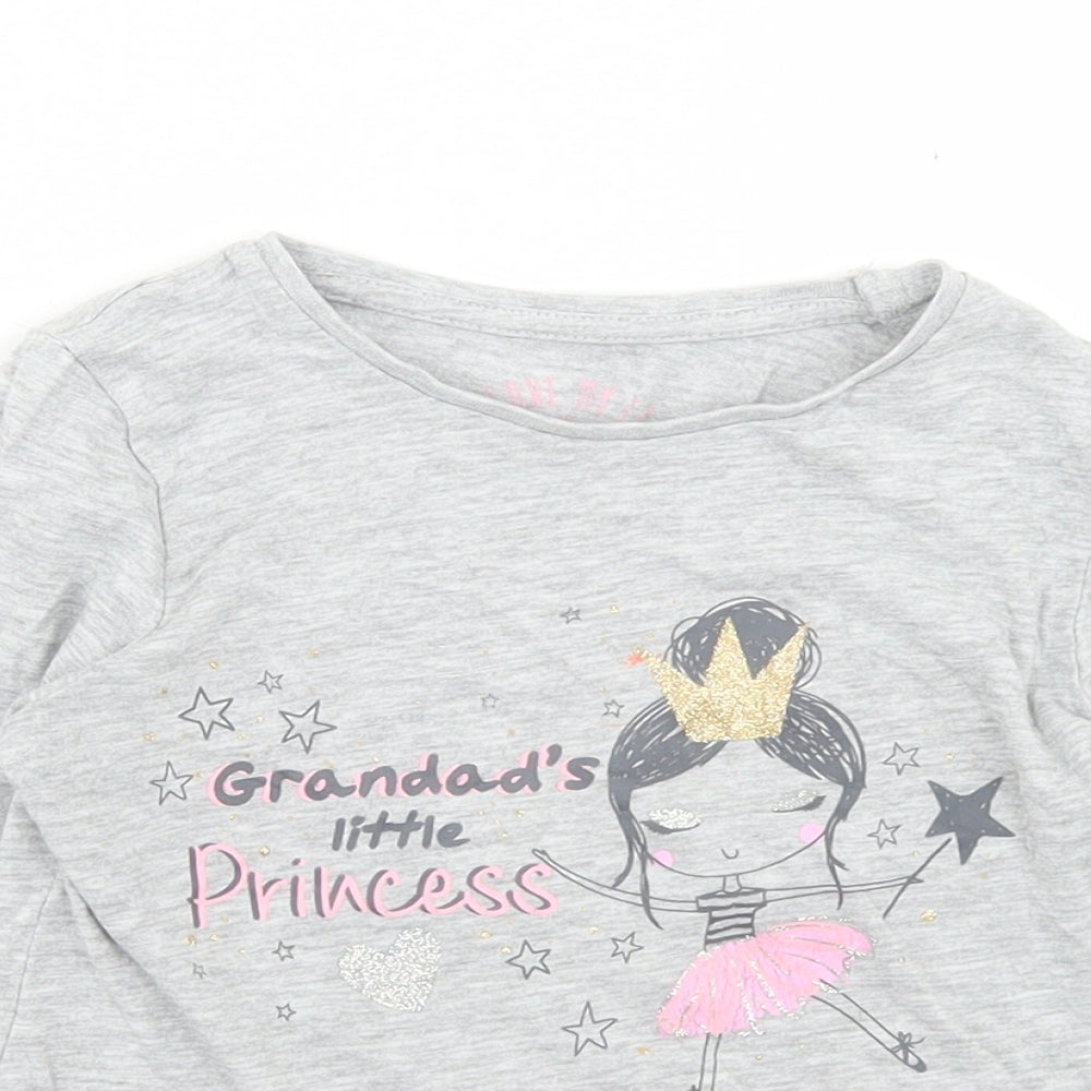 Matalan Girls Grey  Cotton Basic T-Shirt Size 3-4 Years Crew Neck  - Grandad's little princess