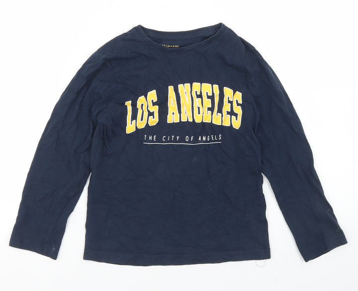 Primark Boys Blue Cotton Basic T-Shirt Size 7-8 Years Crew Neck - Los Angeles