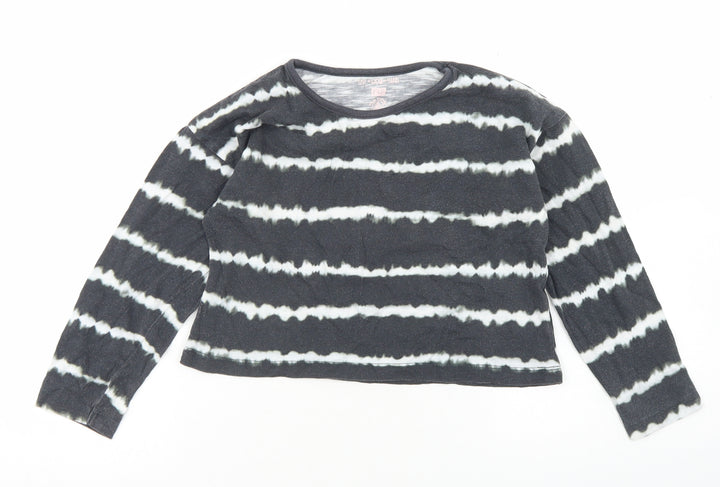 F&F Girls Grey Striped Cotton Cropped T-Shirt Size 6-7 Years Crew Neck