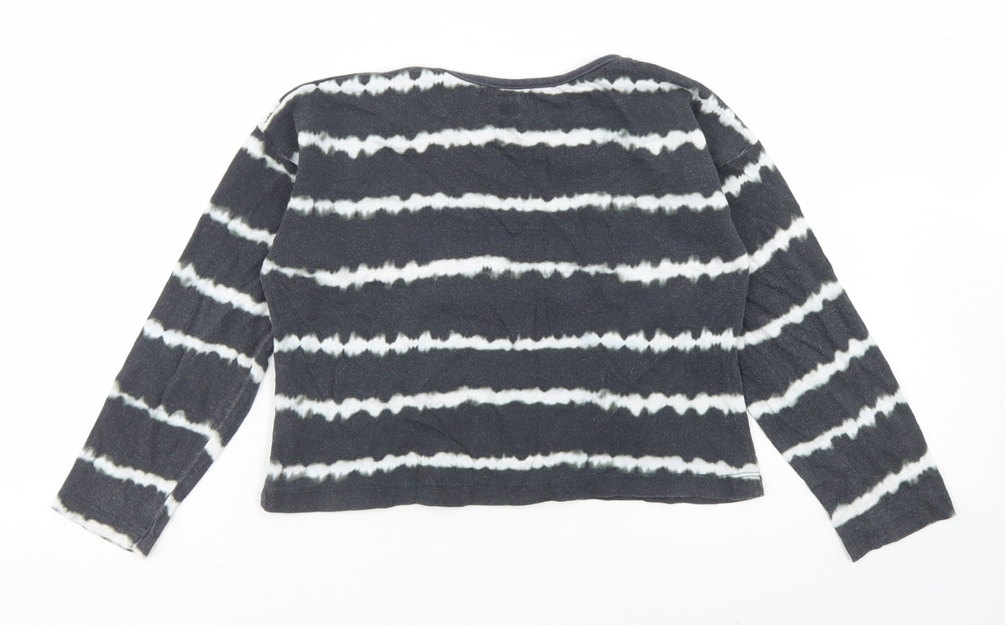 F&F Girls Grey Striped Cotton Cropped T-Shirt Size 6-7 Years Crew Neck