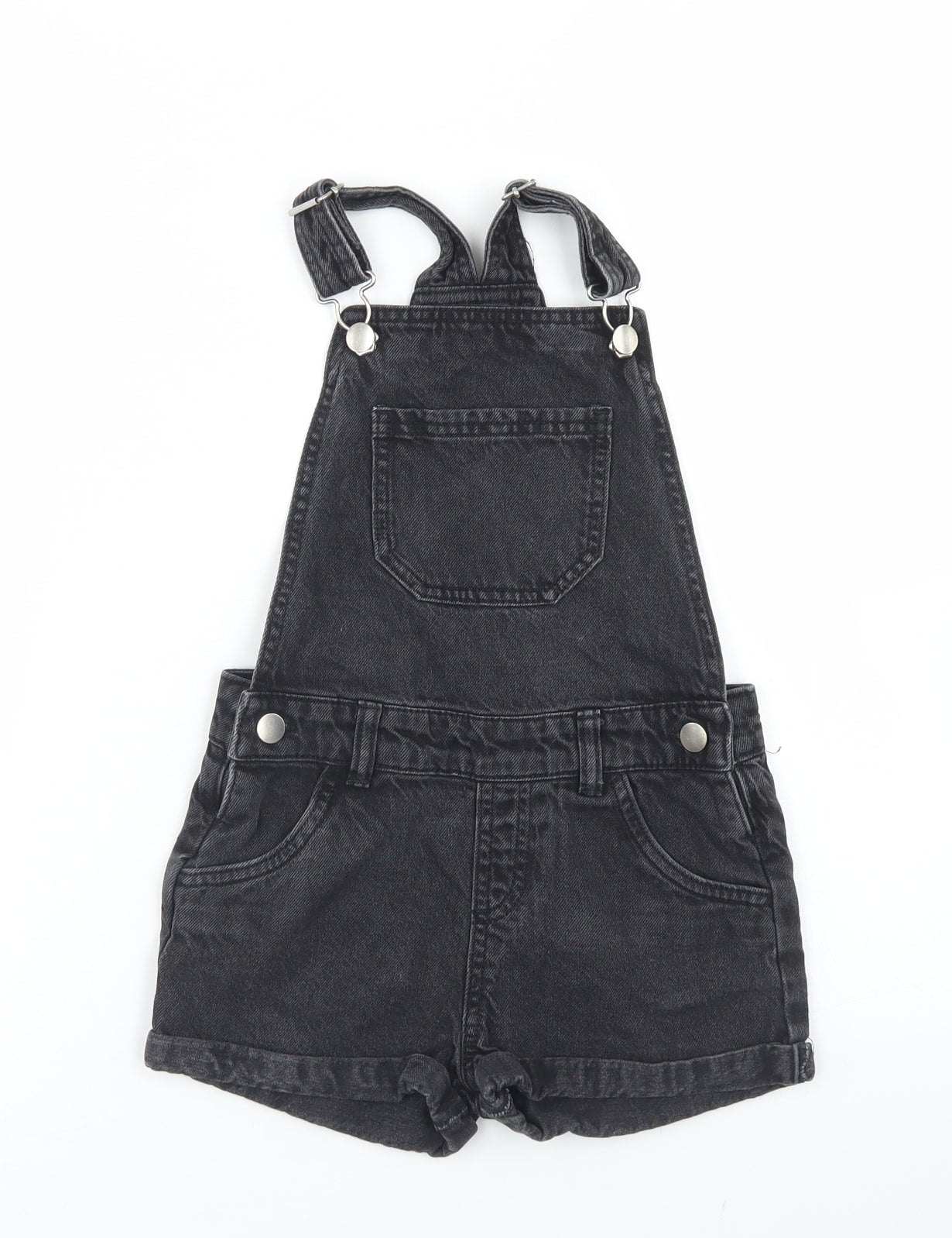 F&F Girls Black  Cotton Dungaree One-Piece Size 6-7 Years  Button
