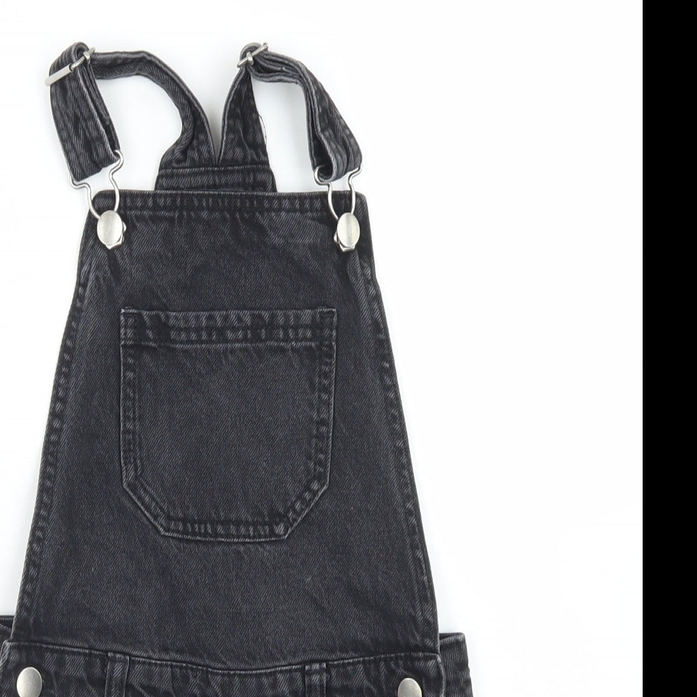 F&F Girls Black  Cotton Dungaree One-Piece Size 6-7 Years  Button