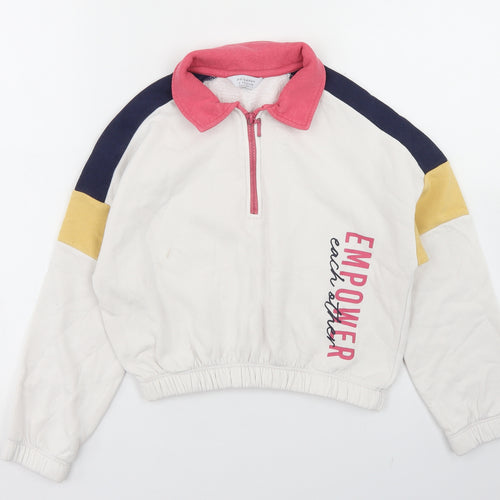 Primark Girls White Colourblock Cotton Pullover Sweatshirt Size 8-9 Years   - Cropped