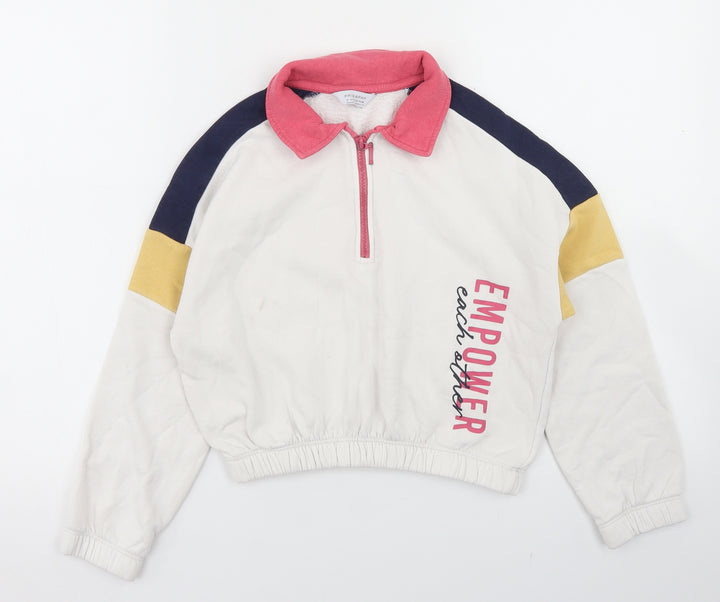 Primark Girls White Colourblock Cotton Pullover Sweatshirt Size 8-9 Years   - Cropped