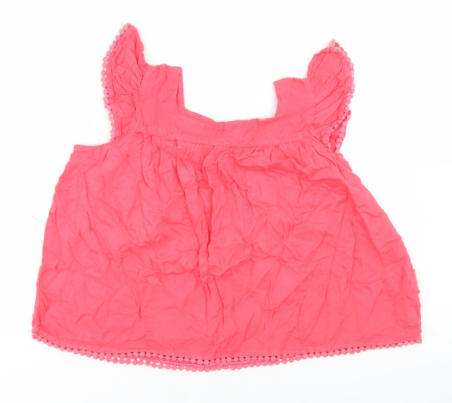 Primark Girls Pink  Viscose Basic Blouse Size 7-8 Years Square Neck Button - Lace Trim