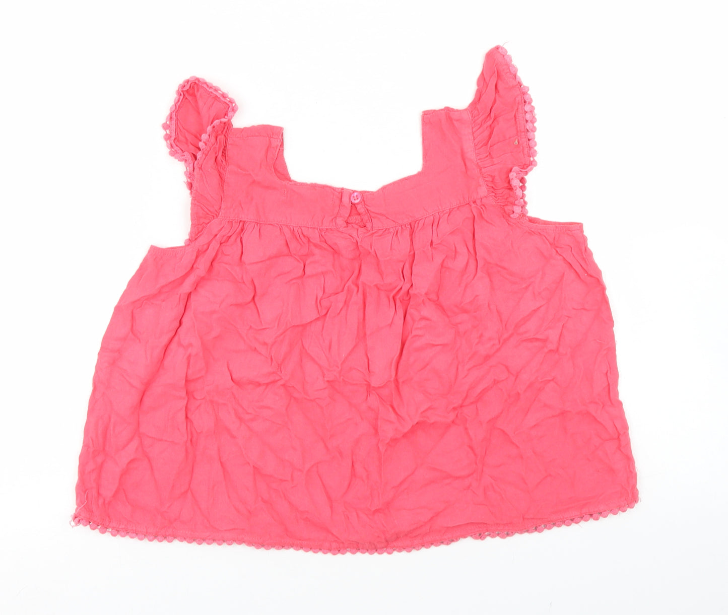 Primark Girls Pink  Viscose Basic Blouse Size 7-8 Years Square Neck Button - Lace Trim