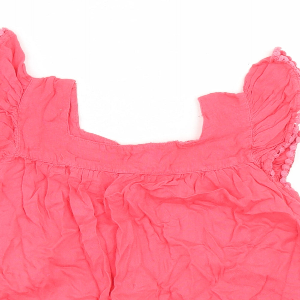 Primark Girls Pink  Viscose Basic Blouse Size 7-8 Years Square Neck Button - Lace Trim