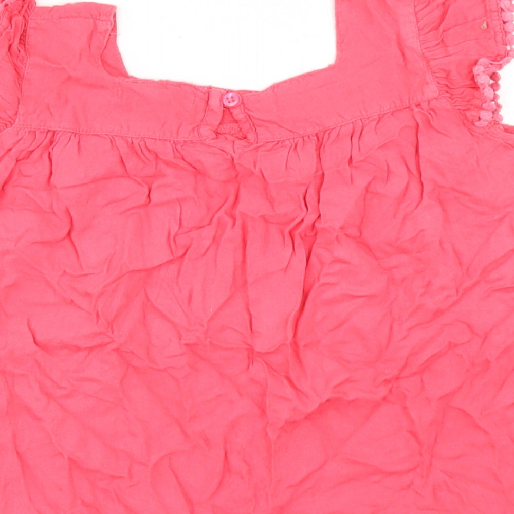 Primark Girls Pink  Viscose Basic Blouse Size 7-8 Years Square Neck Button - Lace Trim