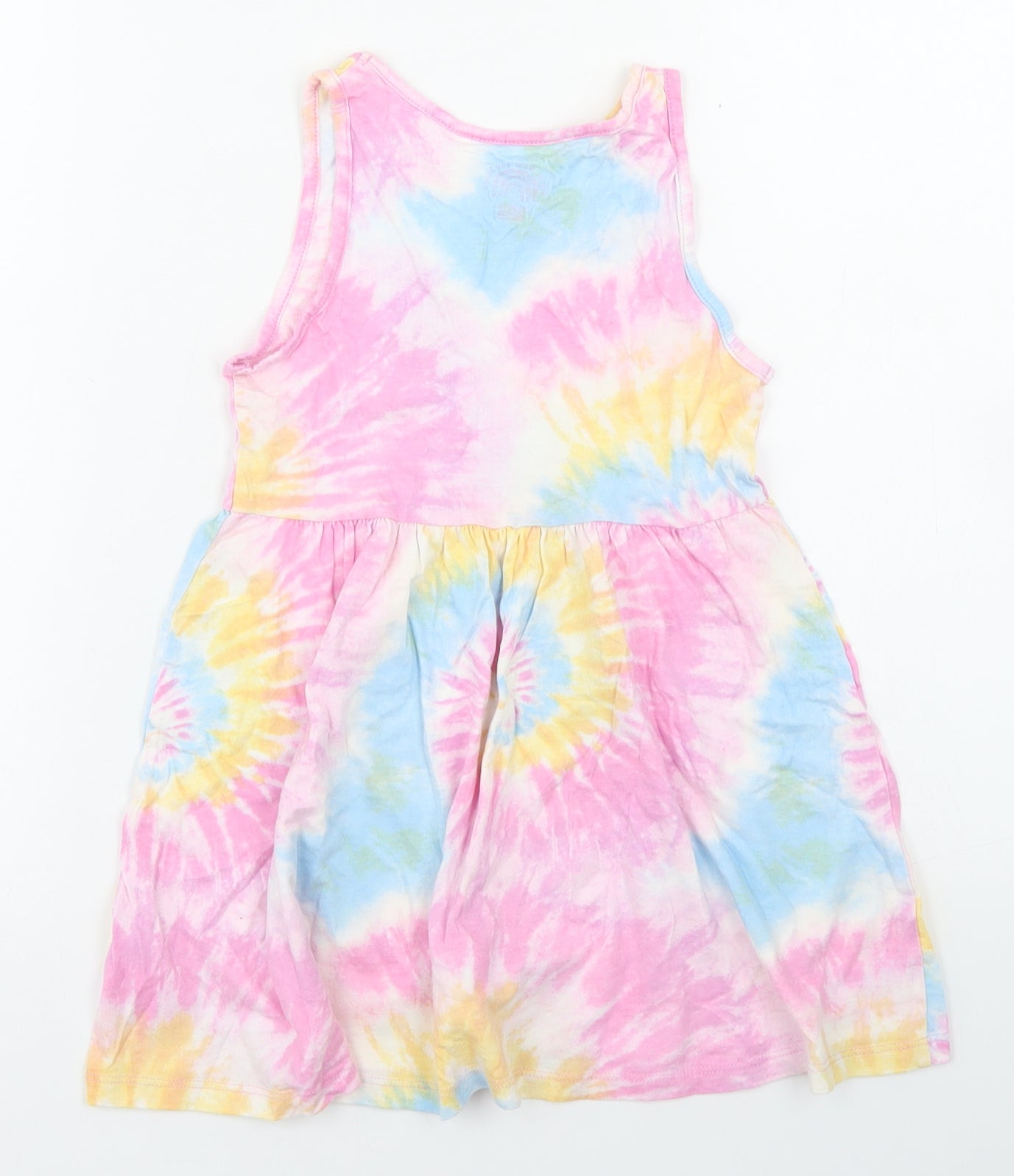 F&F Girls Multicoloured Tie Dye Cotton Skater Dress  Size 6-7 Years  Crew Neck