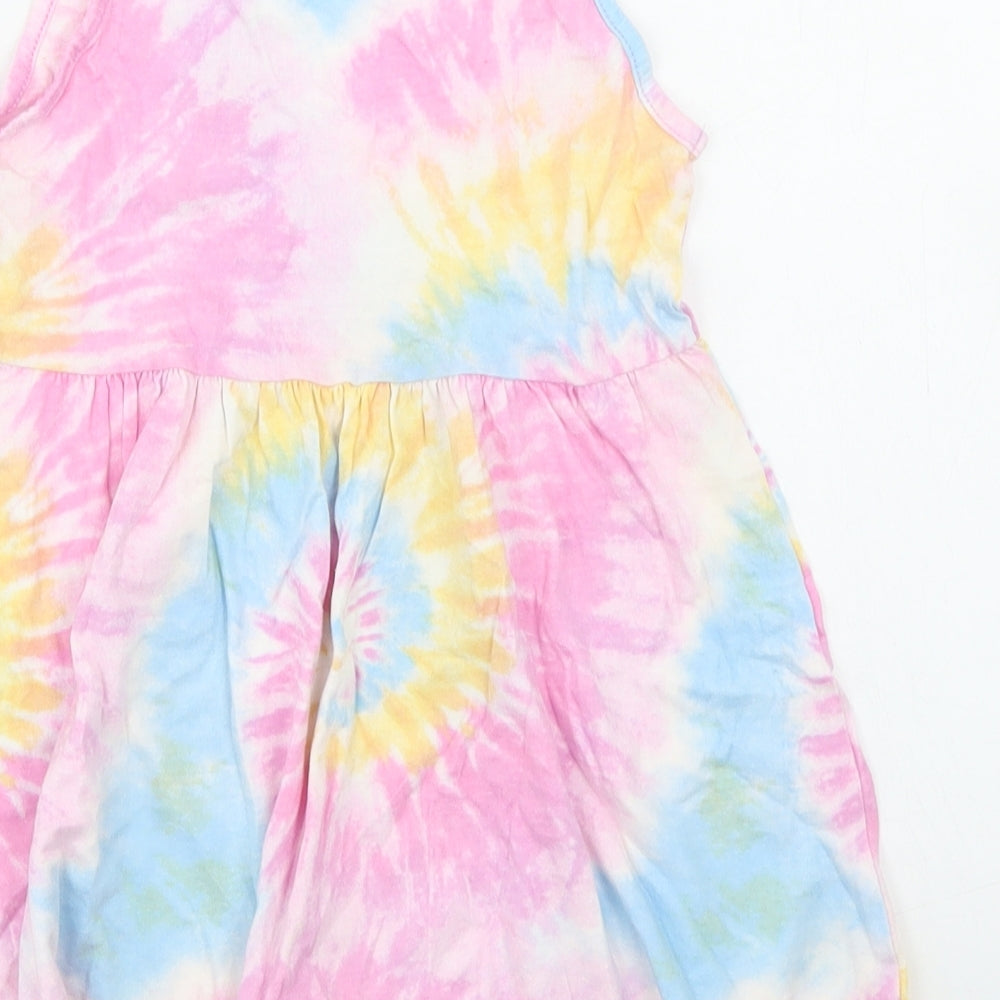 F&F Girls Multicoloured Tie Dye Cotton Skater Dress  Size 6-7 Years  Crew Neck