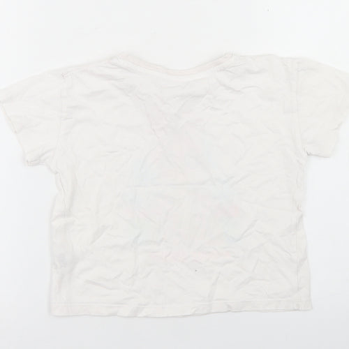 Dunnes Stores Girls White  Cotton Cropped T-Shirt Size 5-6 Years Crew Neck  - Vacay Vibes