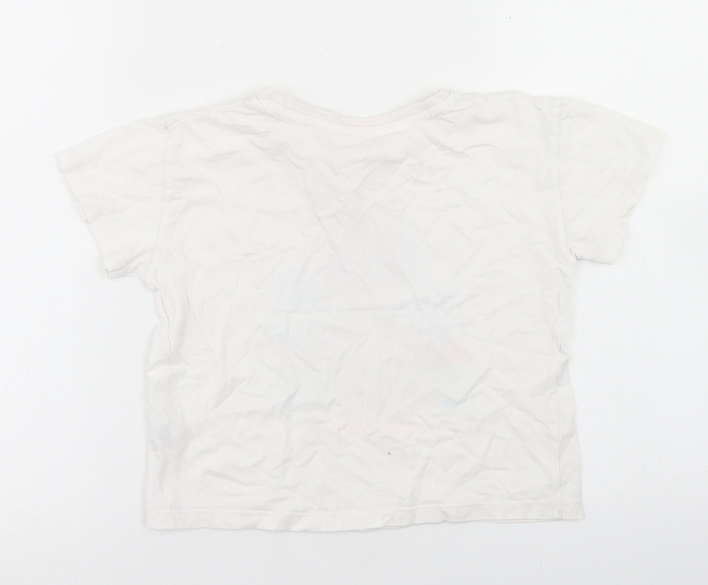 Dunnes Stores Girls White  Cotton Cropped T-Shirt Size 5-6 Years Crew Neck  - Vacay Vibes