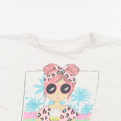 Dunnes Stores Girls White  Cotton Cropped T-Shirt Size 5-6 Years Crew Neck  - Vacay Vibes