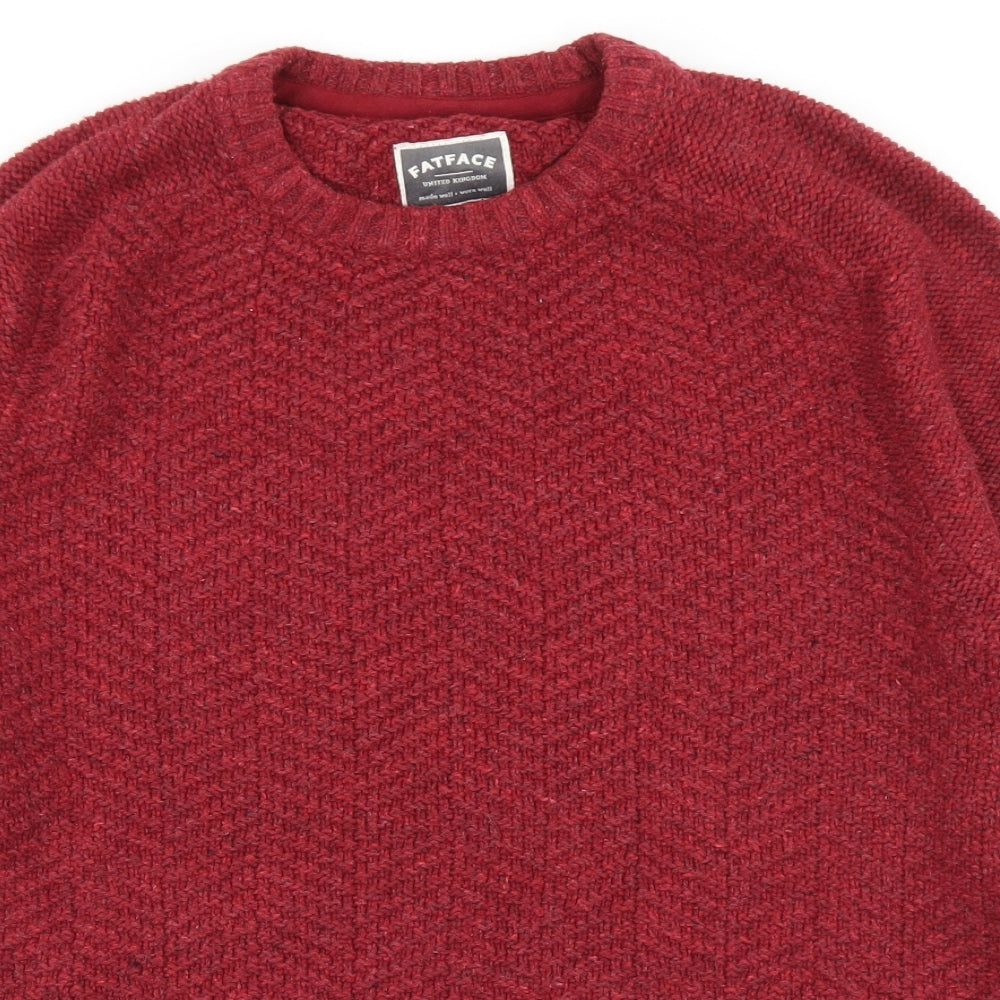 Fat Face Mens Red Crew Neck  Cotton Pullover Jumper Size M