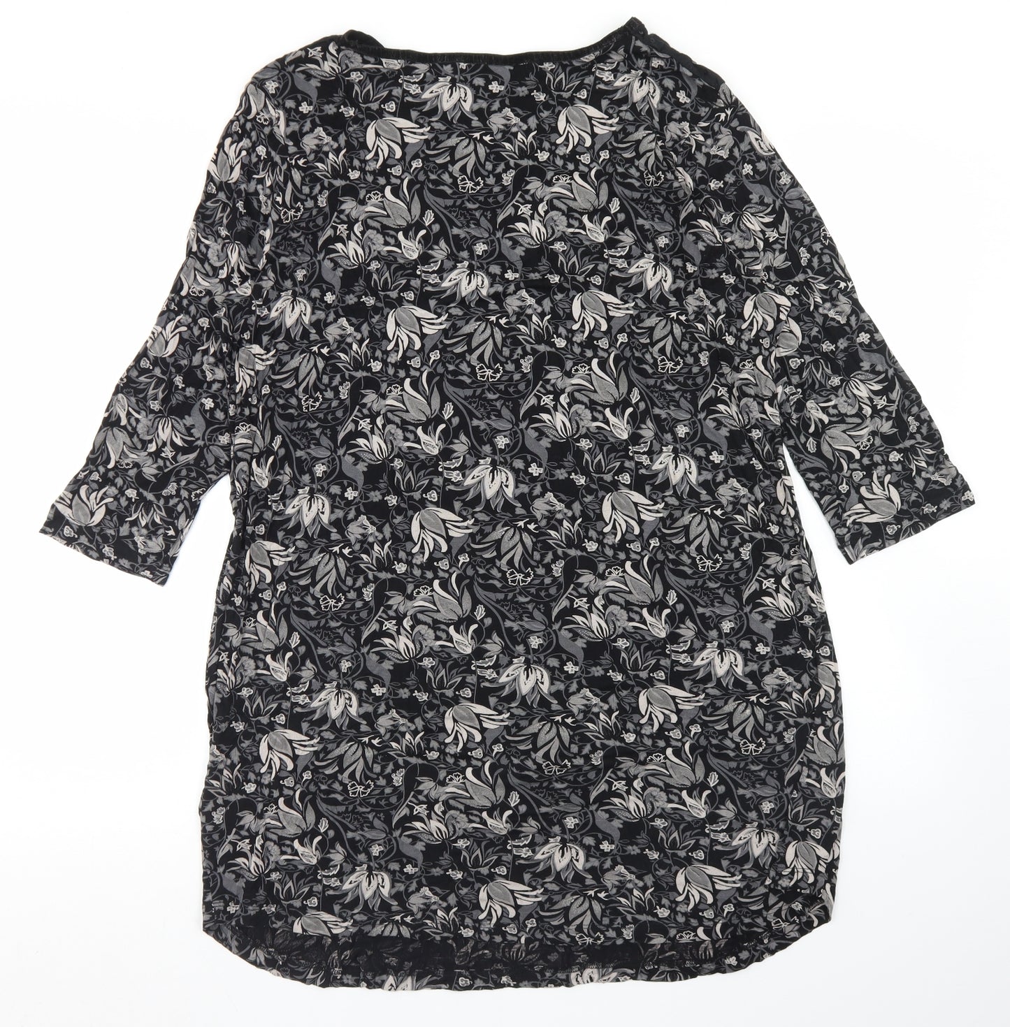 NEXT Womens Black Floral Viscose Tunic T-Shirt Size 22 V-Neck