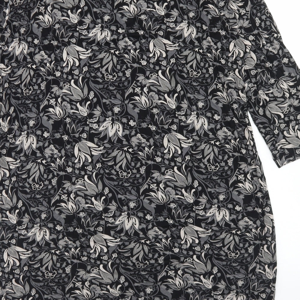 NEXT Womens Black Floral Viscose Tunic T-Shirt Size 22 V-Neck