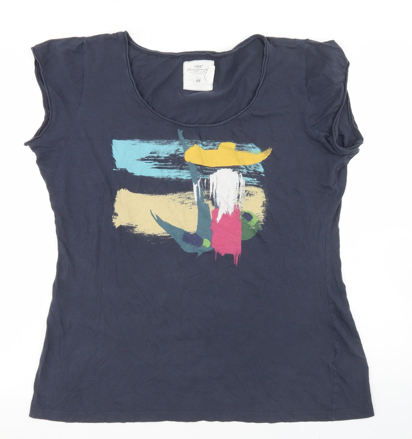 H&M Womens Blue  Cotton Basic T-Shirt Size XL Round Neck