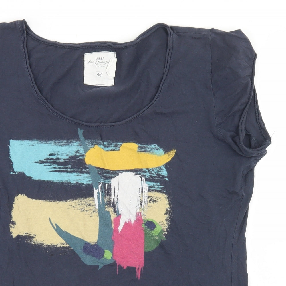 H&M Womens Blue  Cotton Basic T-Shirt Size XL Round Neck