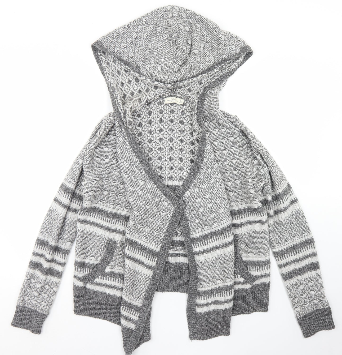 Abercrombie & Fitch Womens Grey Scoop Neck Fair Isle Cotton Cardigan Jumper Size M