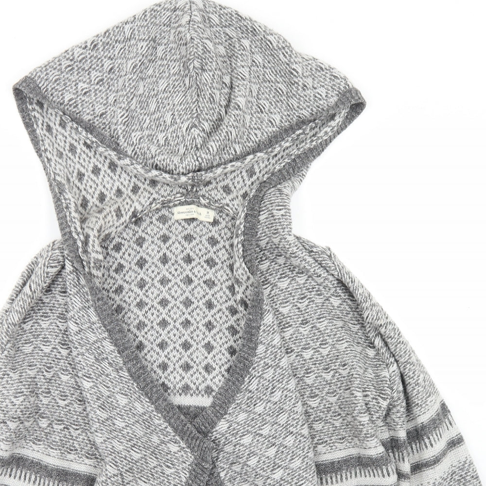 Abercrombie & Fitch Womens Grey Scoop Neck Fair Isle Cotton Cardigan Jumper Size M