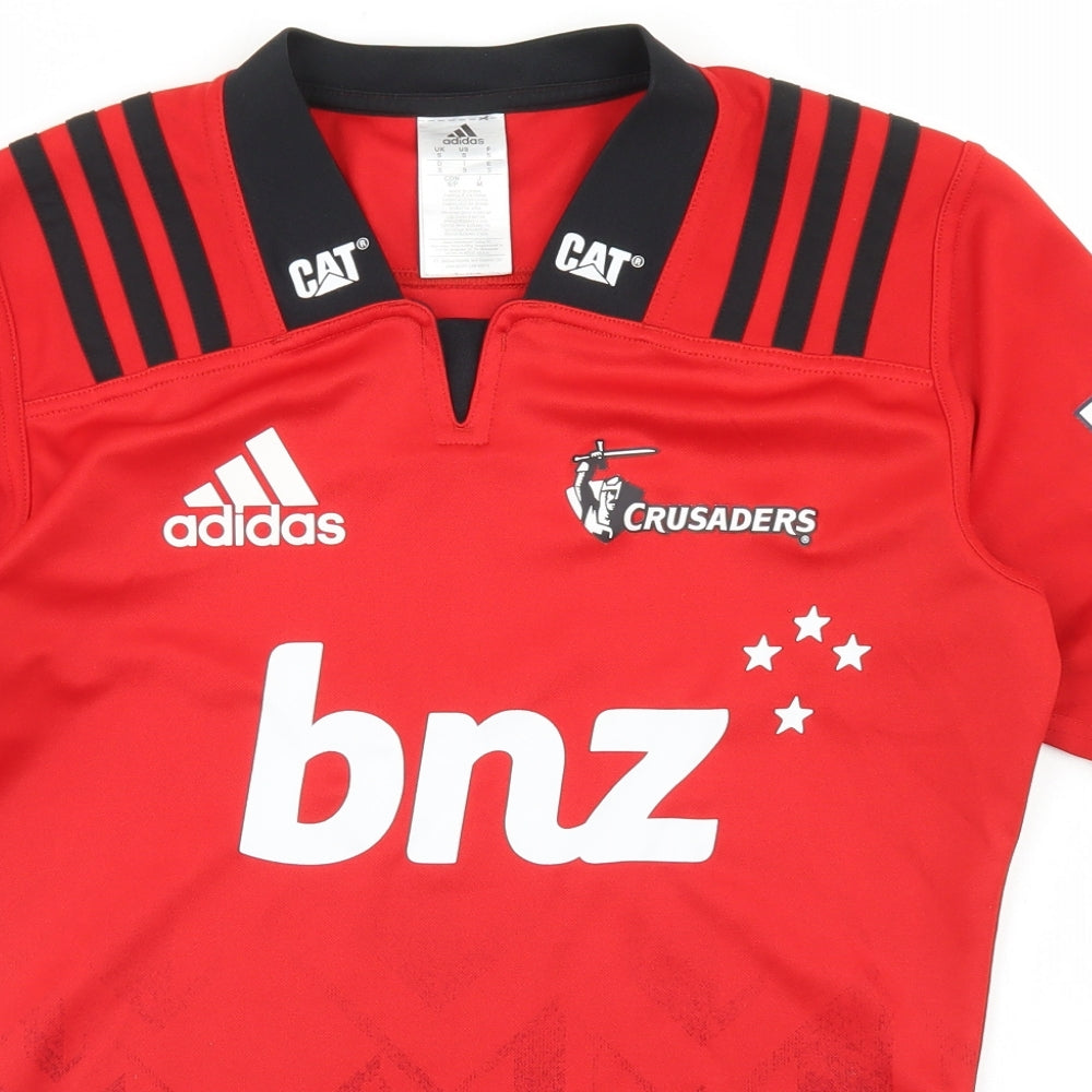 adidas Mens Red  Polyester Jersey T-Shirt Size S Crew Neck  - Crusaders
