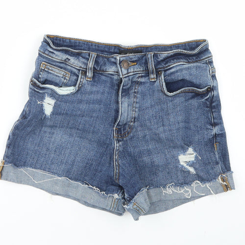 F&F Womens Blue  Cotton Hot Pants Shorts Size 8 L3 in Regular Button