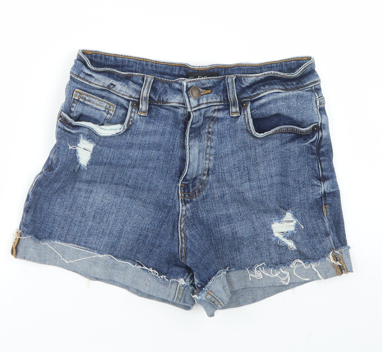 F&F Womens Blue  Cotton Hot Pants Shorts Size 8 L3 in Regular Button