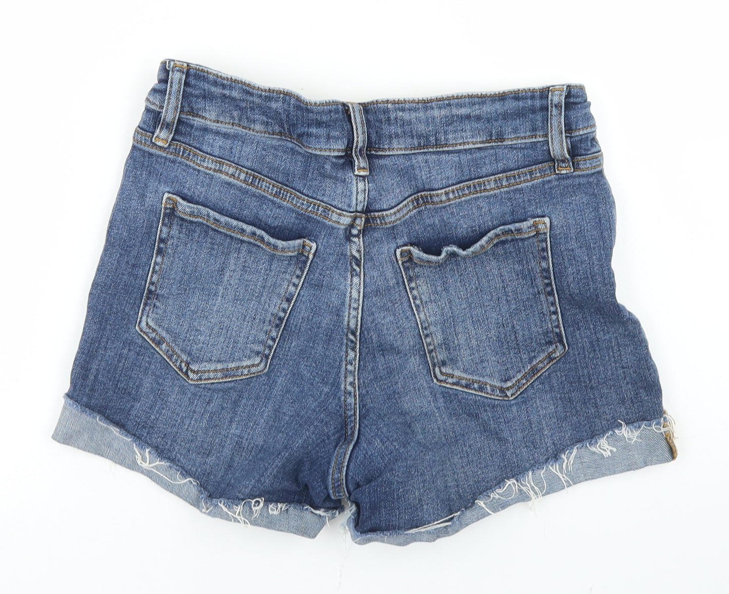 F&F Womens Blue  Cotton Hot Pants Shorts Size 8 L3 in Regular Button