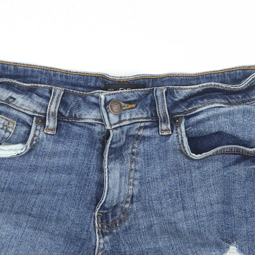 F&F Womens Blue  Cotton Hot Pants Shorts Size 8 L3 in Regular Button