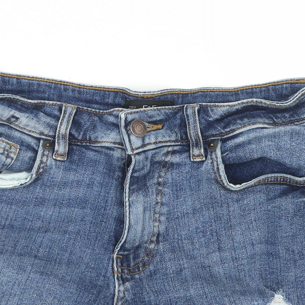 F&F Womens Blue  Cotton Hot Pants Shorts Size 8 L3 in Regular Button