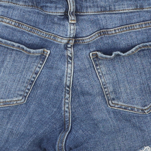 F&F Womens Blue  Cotton Hot Pants Shorts Size 8 L3 in Regular Button