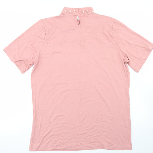 Select Womens Pink  Viscose Basic T-Shirt Size XL Mock Neck - Cut Out