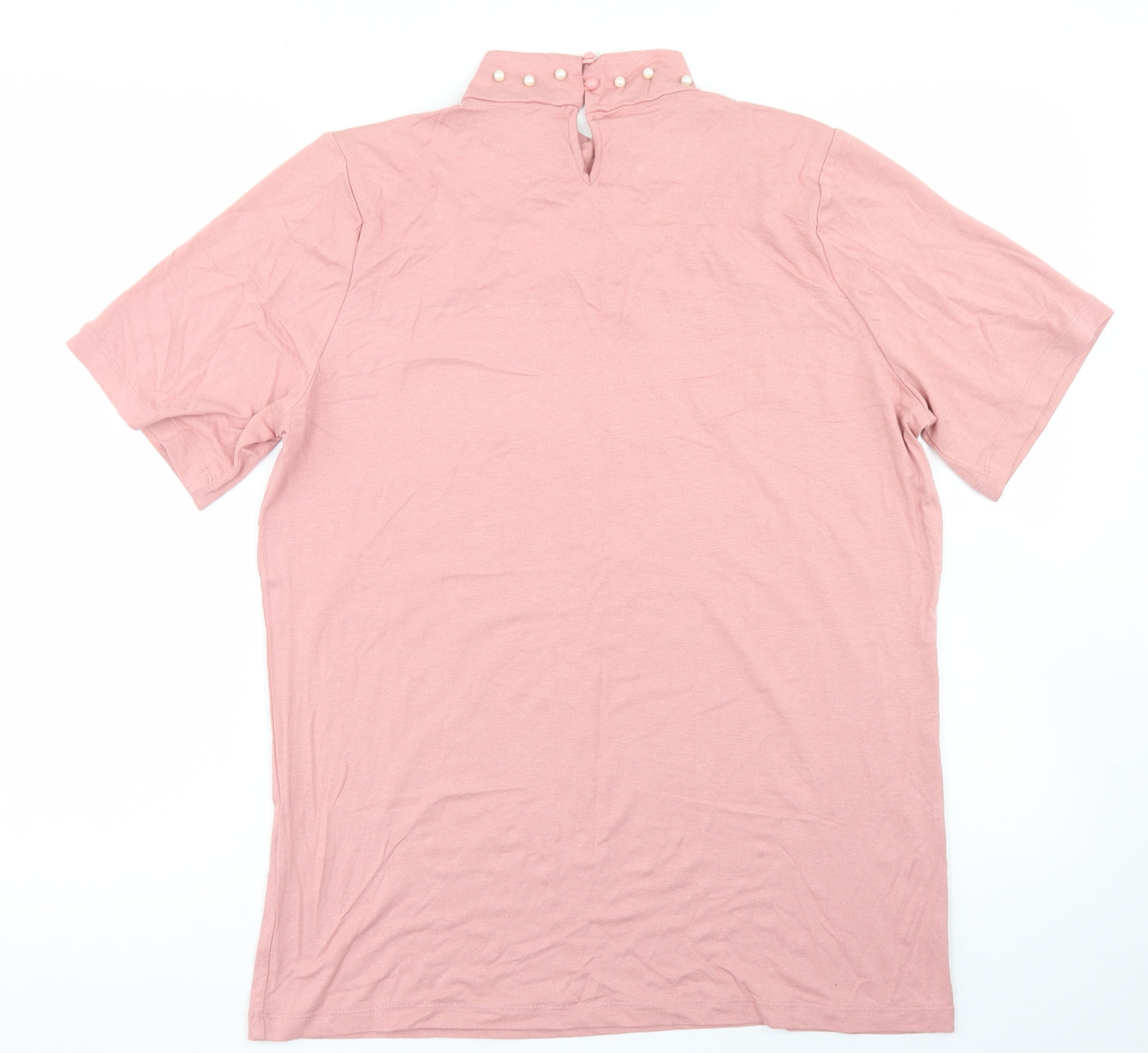 Select Womens Pink  Viscose Basic T-Shirt Size XL Mock Neck - Cut Out