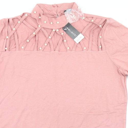Select Womens Pink  Viscose Basic T-Shirt Size XL Mock Neck - Cut Out