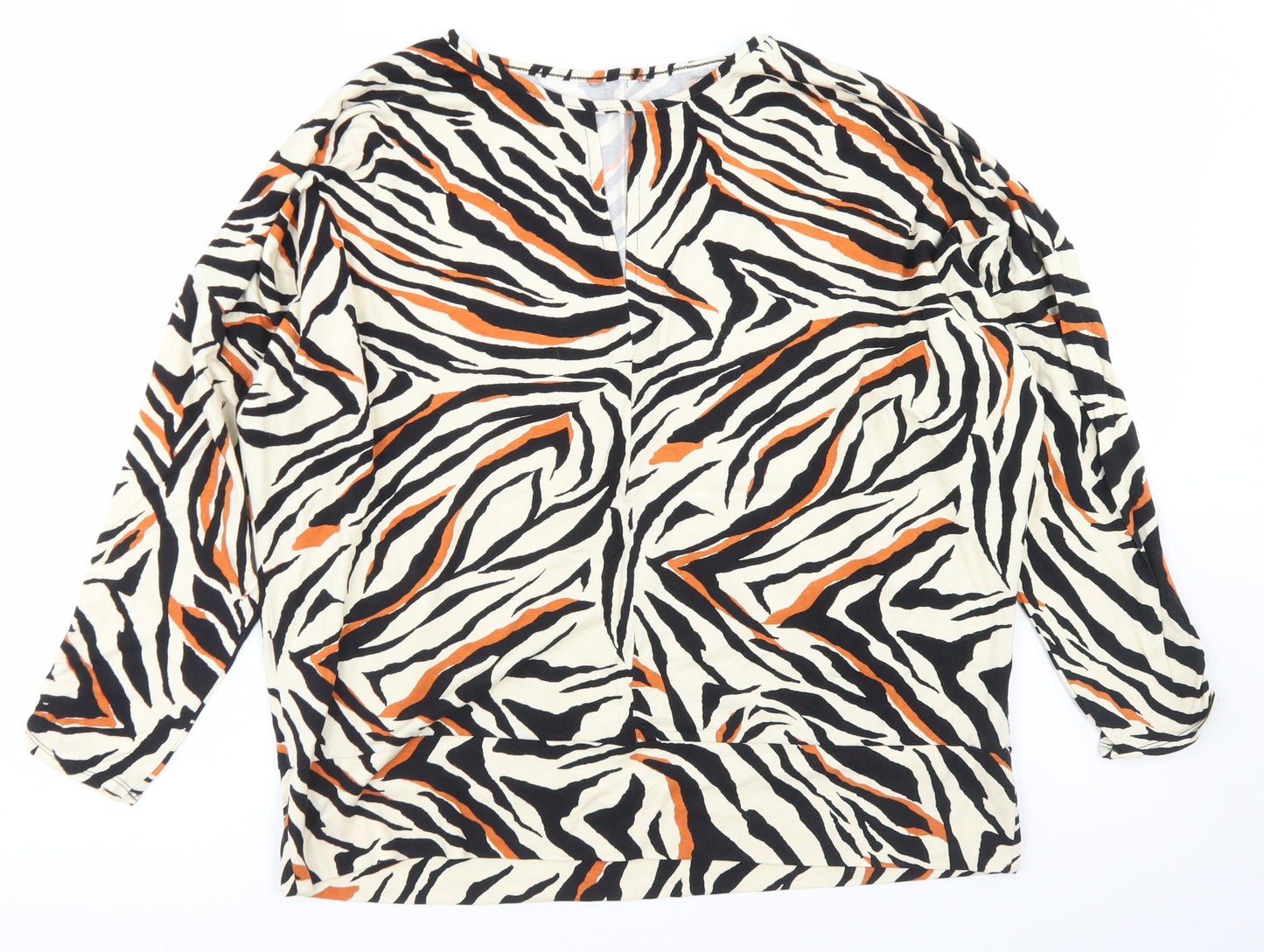 Preworn Womens Beige Animal Print Viscose Basic Blouse Size 18 Round Neck