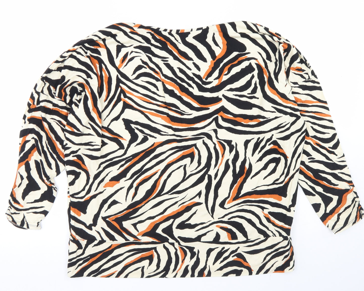 Preworn Womens Beige Animal Print Viscose Basic Blouse Size 18 Round Neck