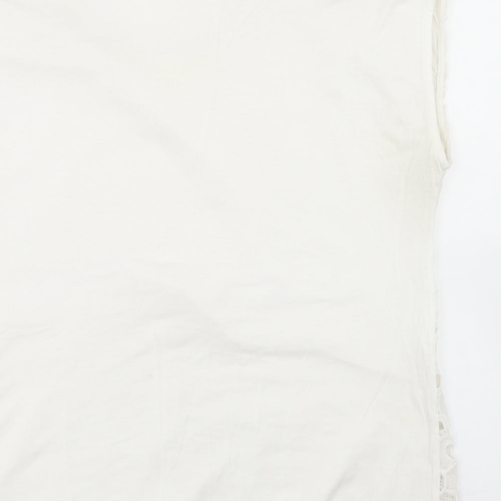 Peacocks Womens White  Cotton Basic T-Shirt Size 18 Round Neck - Lace Fronted