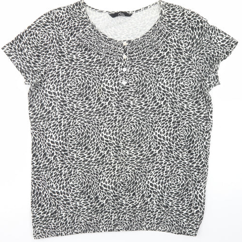 BM Womens Black Animal Print Cotton Basic T-Shirt Size 14 Round Neck