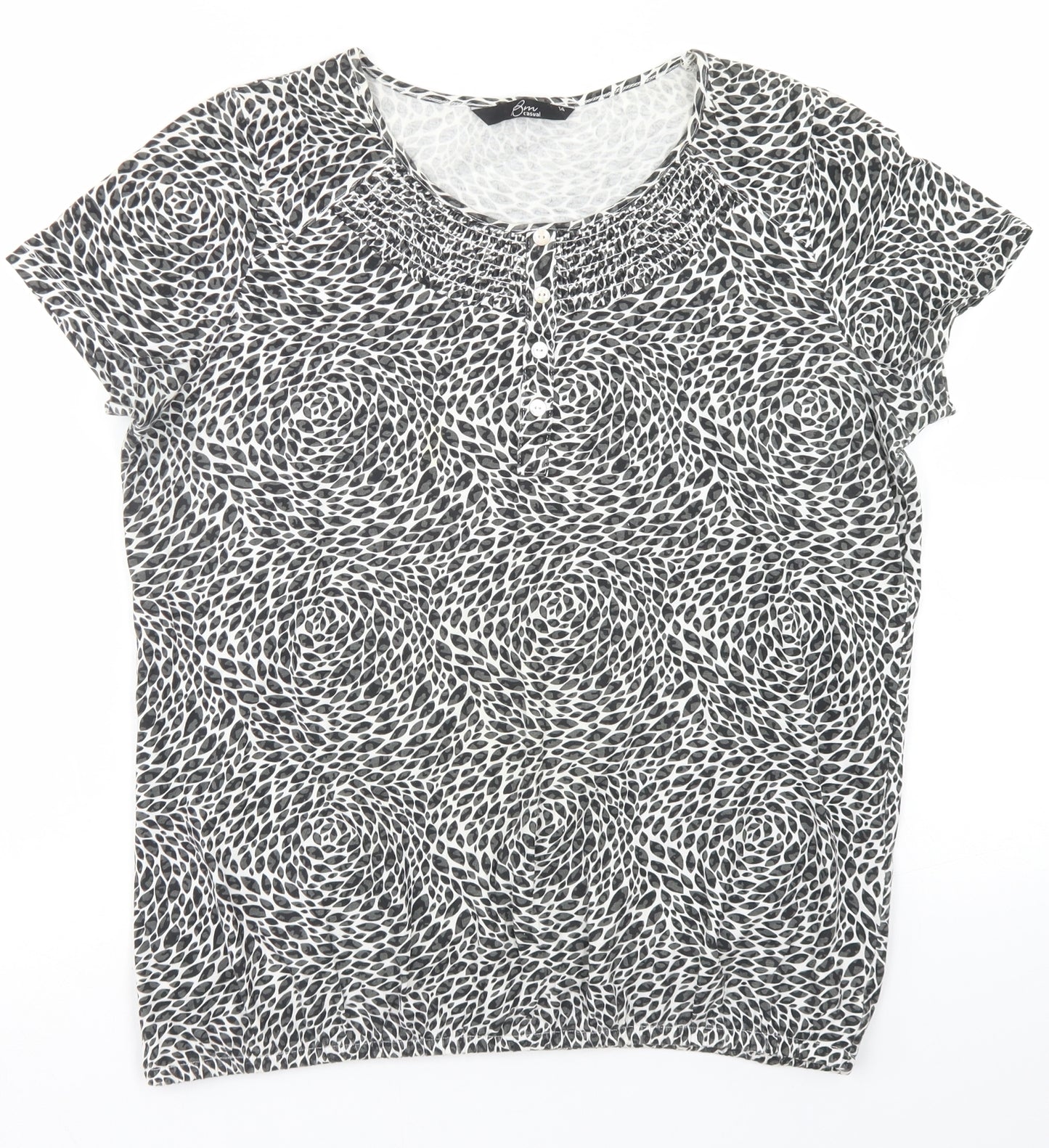 BM Womens Black Animal Print Cotton Basic T-Shirt Size 14 Round Neck